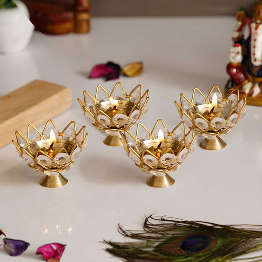 Lotus Shape Crystal Tea Light Holder